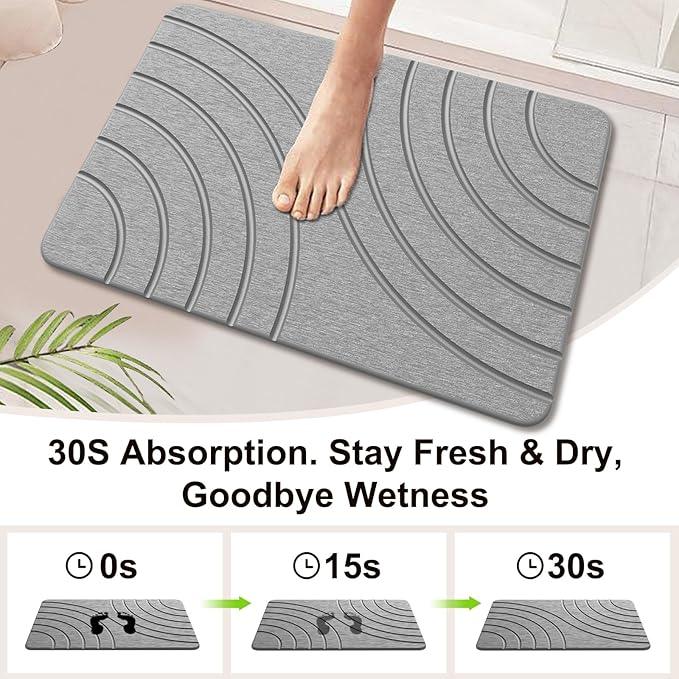 Cenepor Stone Bath Mat for Bathroom Quick Drying Shower Mats Super Absorbent Diatomaceous Earth Stone Mats, Easy to Clean & Odorless, 23.6 × 15.5 Inch Grey - ModernBath