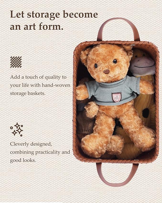 15x10x9 Woven Laundry Basket Hamper, Storage Basket for Clothes Blankets, 4-Pack Wicker Bin for Closet Shelves Bedroom Bathroom, Brown - ModernBath