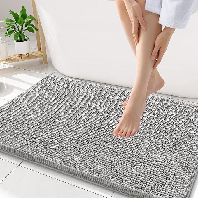 Smiry Luxury Chenille Bathroom Rugs 34x21, Extra Soft and Absorbent Shaggy Bath Mat, Machine Washable, Non-Slip Plush Carpet Runner for Tub, Shower, and Floor, Home Decor Accessories, Light Grey - ModernBath
