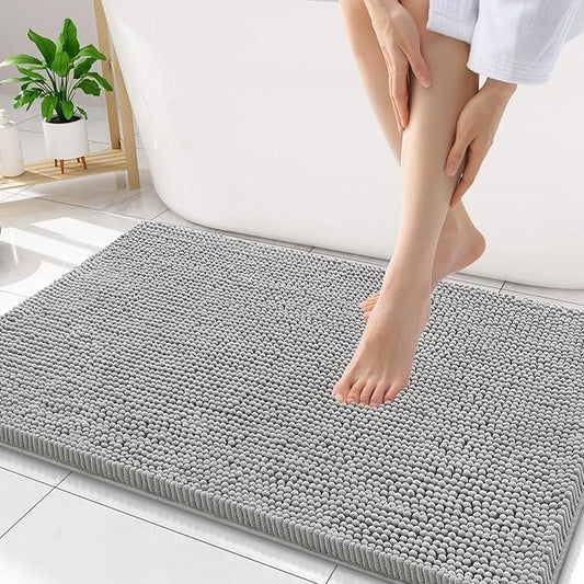 Smiry Luxury Chenille Bathroom Rugs 34x21, Extra Soft and Absorbent Shaggy Bath Mat, Machine Washable, Non-Slip Plush Carpet Runner for Tub, Shower, and Floor, Home Decor Accessories, Light Grey - ModernBath