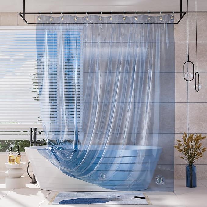 AmazerBath Shower Curtain Liner, 100% EVA Soft Clear Blue Heavy Duty Shower Curtain and Liner 2-in-1, 72x72 Luxury Plastic Weighted Bathroom Shower Liner, 12 Rustproof Grommets & 3 Heavyweight Stones - ModernBath