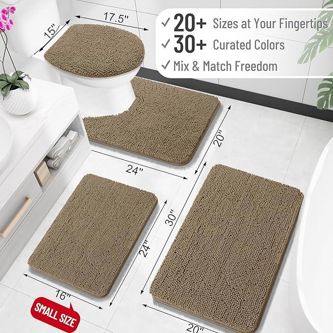 OLANLY Bathroom Rugs 30x20, Extra Soft Absorbent Chenille Bath Rugs, Rubber Backing Quick Dry, Machine Washable Bath Mats for Bathroom Floor, Tub and Shower, Home Decor Accessories, Tan - ModernBath