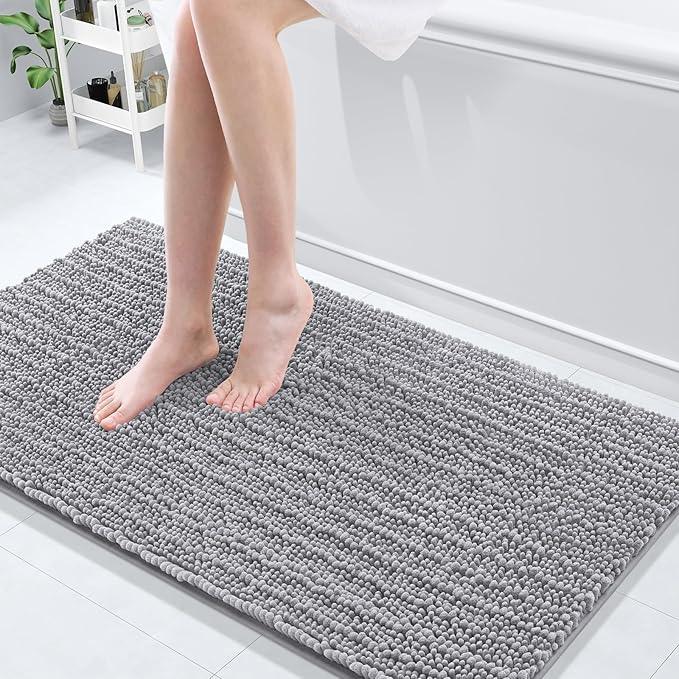 Arotive Luxury Chenille Bathroom Rug Mat, Extra Soft Thick Absorbent Shaggy Bath Rugs, Non-Slip Machine Wash Dry, Plush Bath Mats for Bathroom, Shower and Tub, 54x24, Grey - ModernBath