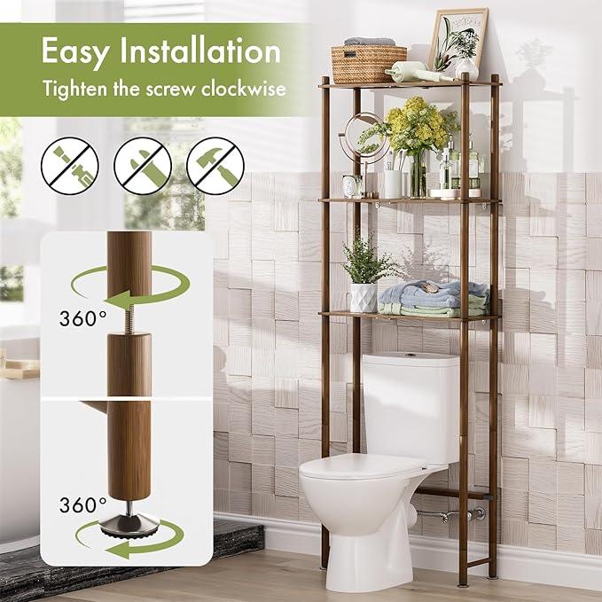 AmazerBath Bamboo Over The Toilet Storage Shelf, Over Toilet Bathroom Organizer Rack, 3-Tier Bathroom Shelves Over Toilet, Space Saver, Walnut Brown - ModernBath