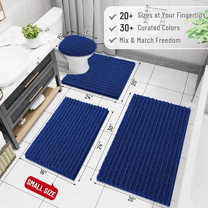 Arotive Luxury Chenille Bathroom Rug Mat, Extra Soft Thick Absorbent Shaggy Bath Rugs, Non-Slip Machine Wash Dry, Plush Bath Mats for Bathroom, Shower and Tub, 24x16, Royal Blue - ModernBath