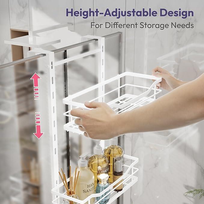 SWTYMIKI Over the Door Shower Caddy - 4 Tier Adjustable Shower Organizer Hanging with Soap Holder, No Drilling Stainless Steel Bathroom Rack Hanging for Body Wash, Shampoo, Soap, Razor, White - ModernBath