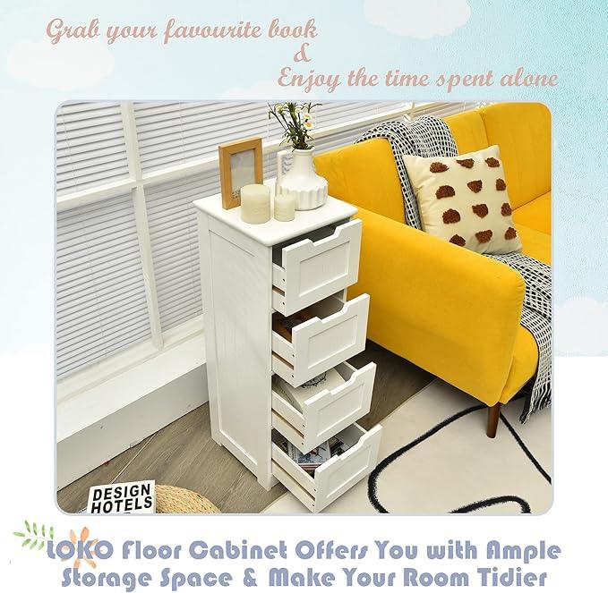 LOKO Floor Storage Cabinet with 4 Drawers, Bathroom Cabinet with Anti-toppling Device, Multifunctional Floor Cabinet for Bathroom, Living Room, Kitchen, 12 x 12 x 32 inches (White) - ModernBath