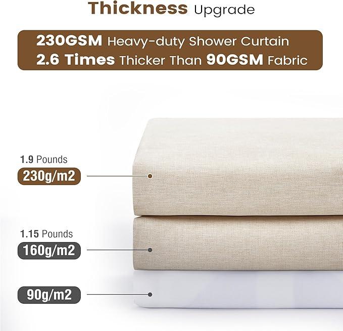 BTTN 3 in 1 Shower Curtain Set - 78 Inch Long Linen Textured Polyester Shower Curtain and Clear Liner Set with Plastic Hook, Long Modern Waterproof Shower Curtain for Bathroom, Cream/Beige, 72x78 - ModernBath