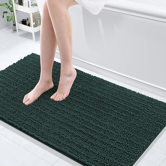 Arotive Luxury Chenille Bathroom Rug Mat, Extra Soft Thick Absorbent Shaggy Bath Rugs, Non-Slip Machine Wash Dry, Plush Bath Mats for Bathroom, Shower and Tub, 54x24, Dark Green - ModernBath