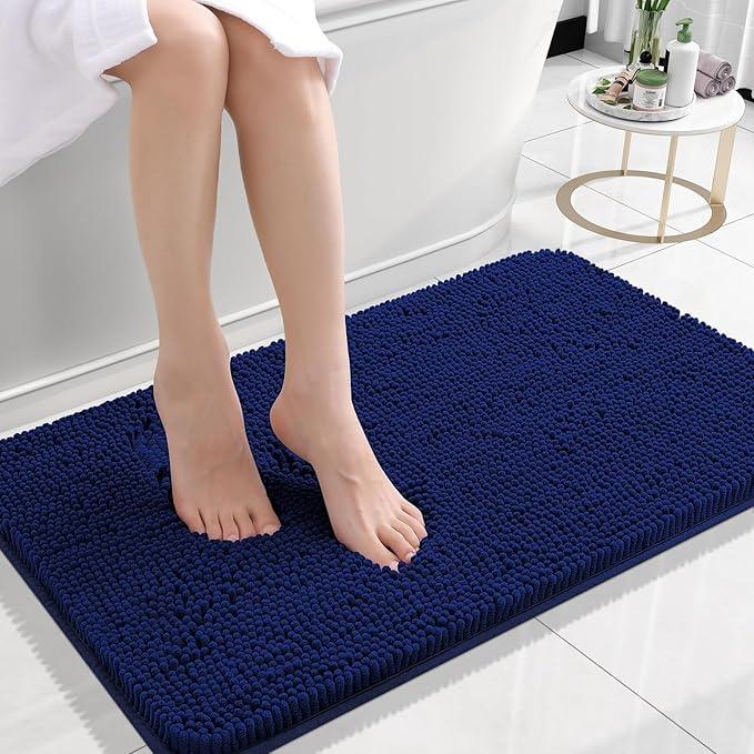 OLANLY Bathroom Rugs 30x18, Extra Soft Absorbent Chenille Bath Rugs, Rubber Backing Quick Dry, Machine Washable Bath Mats for Bathroom Floor, Tub and Shower, Home Decor Accessories, Navy - ModernBath