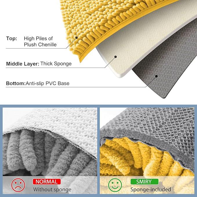 Smiry Luxury Chenille Bathroom Rugs 34x21, Extra Soft and Absorbent Shaggy Bath Mat, Machine Washable, Non-Slip Plush Carpet Runner for Tub, Shower, and Floor, Home Decor Accessories, Yellow - ModernBath