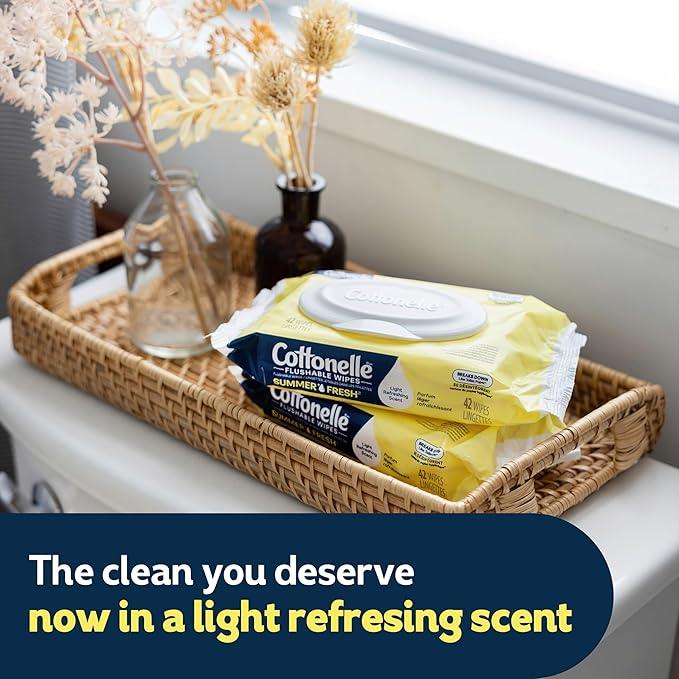 Cottonelle Summer Fresh Scented Flushable Wipes, 2 Flip-Top Packs, 42 Wet Wipes per Pack - ModernBath