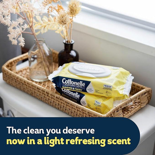 Cottonelle Summer Fresh Scented Flushable Wipes, 2 Flip-Top Packs, 42 Wet Wipes per Pack - ModernBath