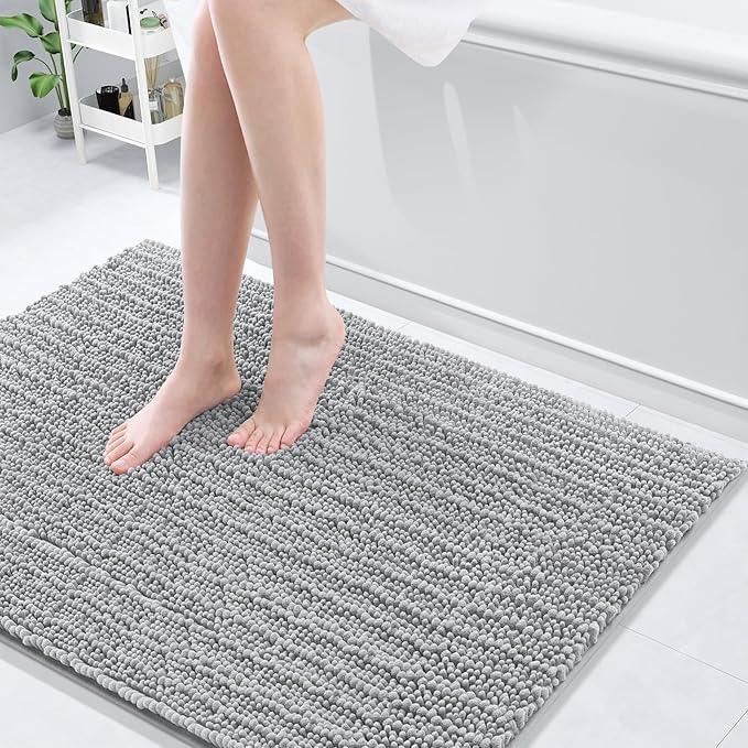 Arotive Luxury Chenille Bathroom Rug Mat, Extra Soft Thick Absorbent Shaggy Bath Rugs, Non-Slip Machine Wash Dry, Plush Bath Mats for Bathroom, Shower and Tub, 40x32, Light Grey - ModernBath