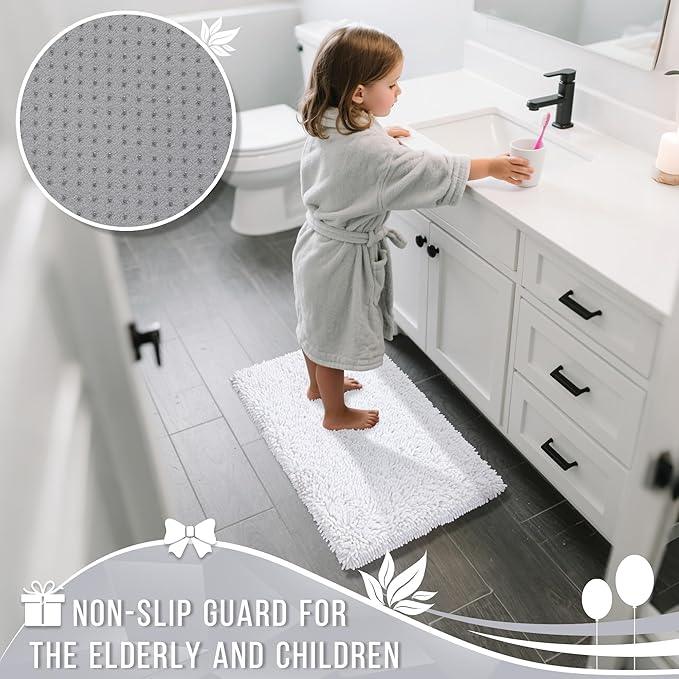 Yimobra Bathroom Rug Set 2 Piece, Luxury Shaggy Bath Mat Set with Non Slip Backing, Ultra Soft & Absorbent Mats for Bathroom Floor, Machine Washable, 44"x24"+24"x17", White - ModernBath