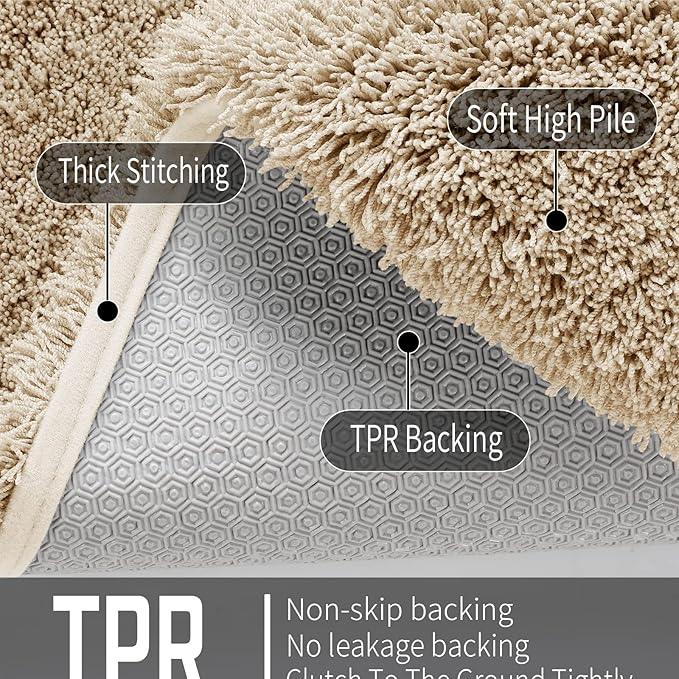 Yimobra Plush Thick and Soft Cut Pile Bathroom Mats, Super Shaggy Comfortable Quick Water Absorbing Non Slip Bath Rugs, Ultra Plush Thick with Machine Washable Bath Mat, 36"x 24", Pure Beige - ModernBath
