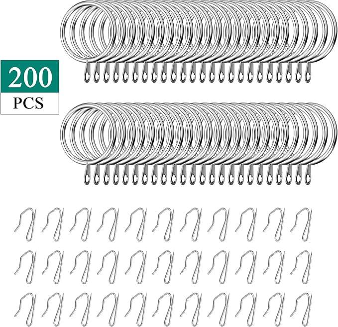 Qunclay 100 Set 0.98 Inch Metal Curtain Rings with Eyelets Curtain Hooks for Drapes and Metal Drapery Pin Drapery Hooks for Window Door Shower Bathroom Rings (Silver) - ModernBath