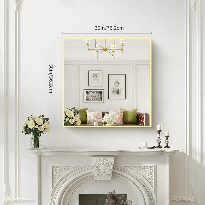 COFENY Gold Bathroom Mirror for Wall, 30x30 Inch Rectangle Mirrors with Metal Frame, Modern Vanity Wall Mirror Decor for Bathroom Living Room, Entryway Hangs Horizontal or Vertical - ModernBath