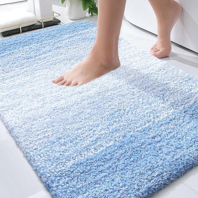 OLANLY Bathroom Rugs Mat 30x20, Extra Soft Absorbent Microfiber Bath Rugs, Rubber Backing, Quick Dry, Machine Washable Bath Mats for Bathroom Floor, Tub and Shower, Home Decor Accessories, Light Blue - ModernBath