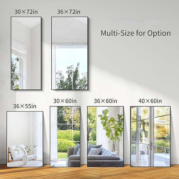 KOCUUY 30x55 Inch Large Black Wall Mounted Mirror,Aluminum Framed Decorative Rectangular Bathroom Mirror for Wall Over Sink,Vanity Mirror for Bedroom Living Room Bathroom,Functional Oversized Mirror - ModernBath