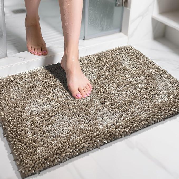 Yimobra Chenille Bathroom Rugs Non Slip, Extra Thick Soft Absorbent Bath Rug 31.5x20 Inch, Machine Washable Quick Dry Bath Mat for Bathroom Floor, Tub and Shower, Home Decor Accessories, Camel - ModernBath