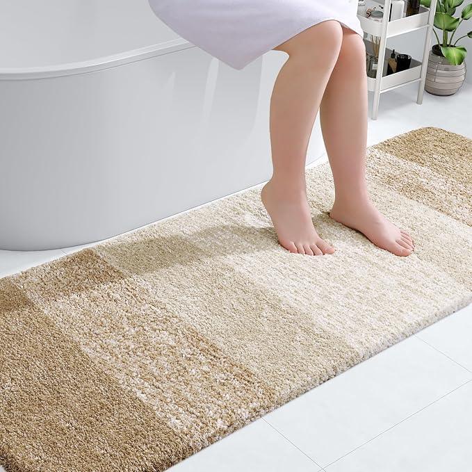 OLANLY Bathroom Runner Rugs 70x24, Extra Soft Absorbent Microfiber Bath Rugs, Rubber Backing, Quick Dry, Machine Washable Bath Mats for Bathroom Floor, Tub and Shower, Home Decor Accessories, Tan - ModernBath