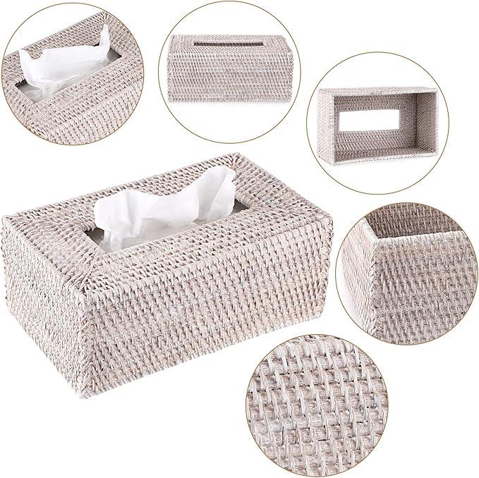 Sumnacon Tissue Box Cover Rectangle Tissue Box Rattan Tissue Box Holder,Wicker Decorative Tissue Holder for Bathroom Toilet Living Room Kitchen Office Table Desk, Whitewash - ModernBath