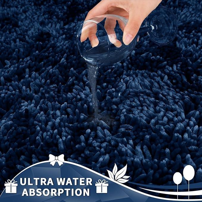 Yimobra Toilet Rugs U Shaped Washable, Extra Thick Soft Absorbent Chenille Contour Bathroom Rugs for Toilet 24x24 Inch, Quick Dry Non Slip Toilet Mat for Bath Floor, Navy Blue - ModernBath