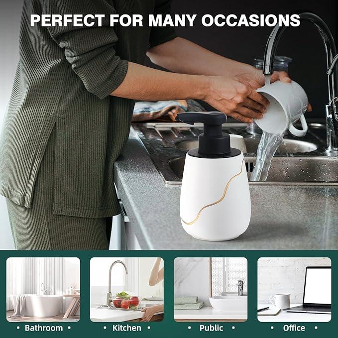 BosilunLife Automatic Soap Dispenser Bathroom - Liquid Hand Free Dispenser Smart Electric Lotion Soap Dispenser Touchless with Waterproof Pump Rechargeable Dish Soap Dispenser Ceramic White, 17oz - ModernBath
