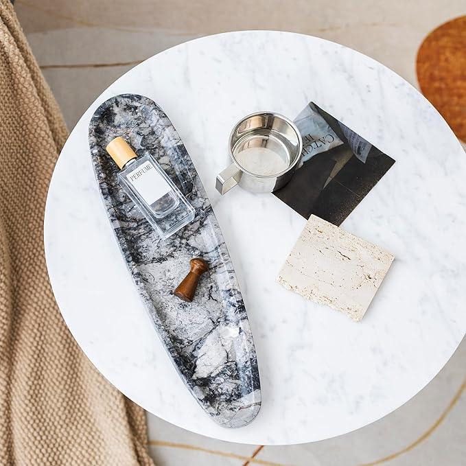 PracFit Natural Marble Tray – Real Stone for Bathroom, Vanity, Counter, and Home Decor. Perfect for Jewelry, Candles, and Cosmetics. Durable, Elegant, and Unique Made of Real Stone（Black and Grey） - ModernBath