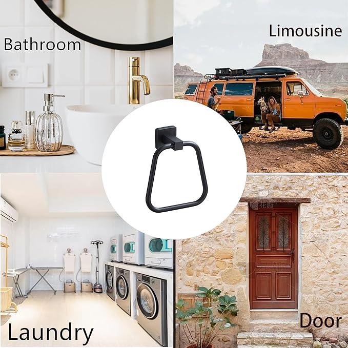 Matte Black Towel Ring for Bathroom, Kitchen Bath Towel Holder Hangers Wall Mount Heavy Duty Stainless Steel - ModernBath