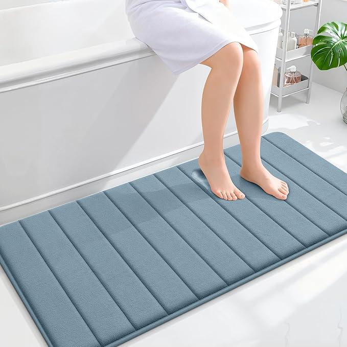 OLANLY Memory Foam Long Bathroom Rugs Runner 47x24, Super Soft Absorbent Bath Mat, Quick Dry, Machine Washable Shower Floor Rugs, Bathmat Carpet, Bathroom Home Decor Accessories, Airy Blue - ModernBath