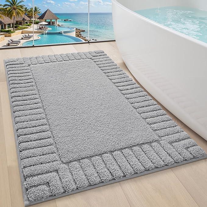 LUMI Bathroom Rugs Non Slip with Rubber Backing, Extra Soft Plush Microfiber Bath Rug Absorbent, Machine Washable Bath Mat Quick Dry for Tub, Shower, Hotel, Light Grey, 24"x36" - ModernBath