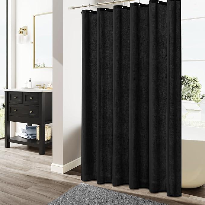 Naturoom Black Linen Shower Curtain Liner Neutral Weighted Cloth Fabric Textured Beige Farmhouse Rustic Burlap Country Style Shower Curtains for Bathroom,Black,72x84 Inches Length - ModernBath