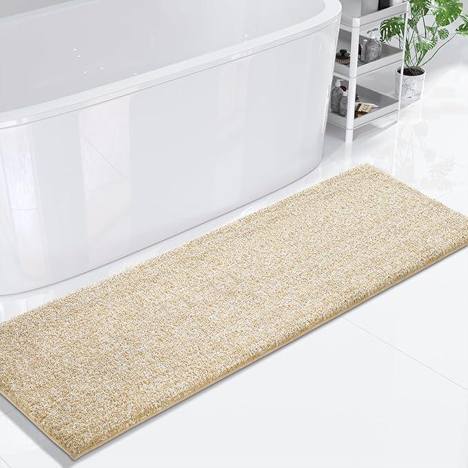 Yimobra Bathroom Runner Rug Non Slip Washable, Soft Absorbent Microfiber Long Bath Mat, Dual-Tone Decor Rug with Rubber Backing for Floor,Tub and Hallway,70x24,Home Essentials,Light Beige and White - ModernBath