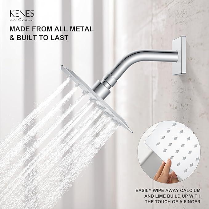 KENES Chrome Tub and Shower Trim Kit, Square Tub Shower Faucet Set Complete with 6-Inch Rainfall Shower Head and Tub Spout, KE-6025A-5 (Shower Valve Included) - ModernBath