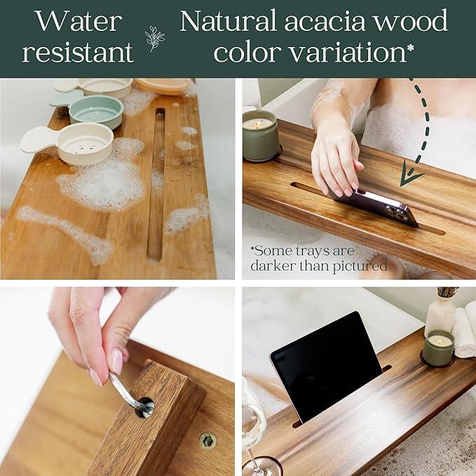 Premium Nature Shed Bathtub Tray for Standard Tubs | 29" Solid Acacia Luxury Bath Tray for Tub | Anti-Tip, Non-Toxic, Sustainable, Adjustable Bathtub Caddy | Bathroom Accessories Holders for Tub Tray - ModernBath