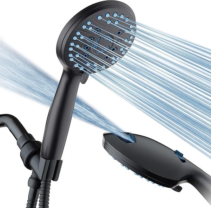 AquaCare High Pressure 8-mode Handheld Shower Head - Anti-clog Nozzles, Built-in Power Wash to Clean Tub, Tile & Pets, Extra Long 6 ft. Stainless Steel Hose, Wall & Overhead Brackets - ModernBath