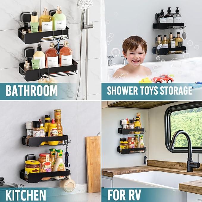 TAILI Shower Caddy Suction Cup 2 Pack,Stainless Steel Rustproof Shower Shelves,No Drilling Wall Mounted Basket,Large Capacity,Removable Suction Cup Bathroom Organizers & Home Decor,Black - ModernBath