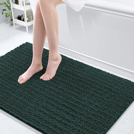 Arotive Luxury Chenille Bathroom Rug Mat, Extra Soft Thick Absorbent Shaggy Bath Rugs, Non-Slip Machine Wash Dry, Plush Bath Mats for Bathroom, Shower and Tub, 50x30, Dark Green - ModernBath