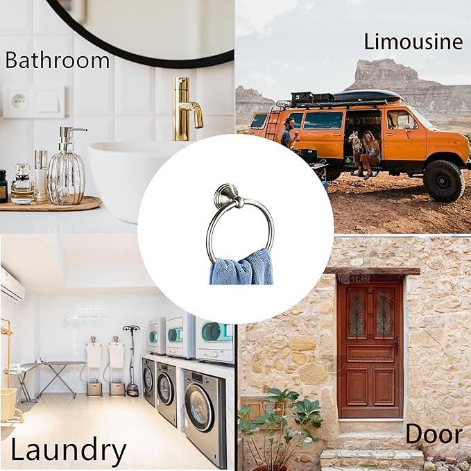 Towel Ring for Bathroom, Brushed Nickel Hand Towel Holder 2 Pack, Bathroom Accessories and Towel Racks for Bathroom Wall Mount - ModernBath