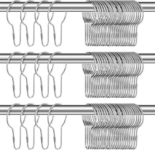 Geetery 150 Pcs Metal Shower Curtain Hooks Rust Proof Reusable Shower Curtain Hangers Multi Functional Stainless Steel Shower Curtain Rings for Bathroom Bedroom Kitchen (Silver) - ModernBath