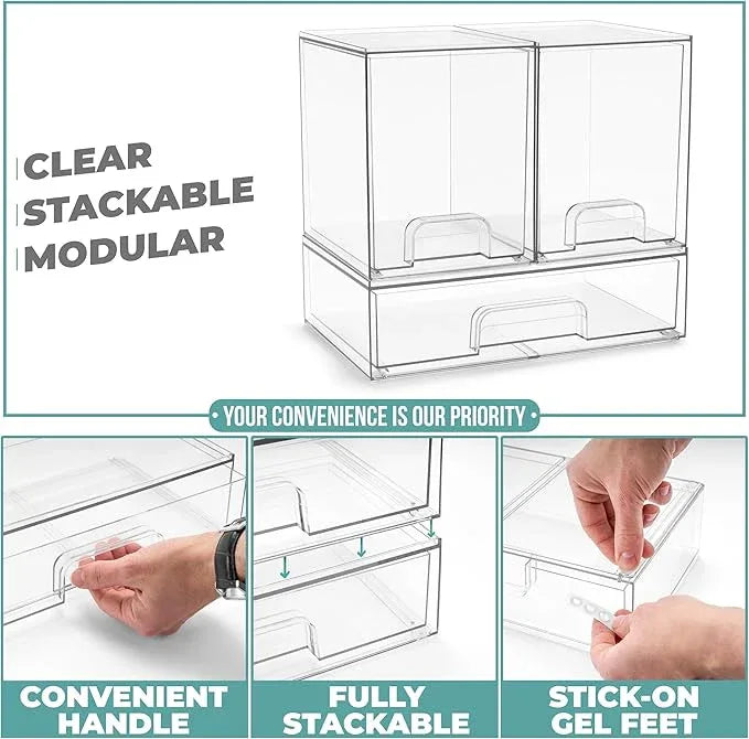 Sorbus Acrylic Storage Containers - 3 Pack, Stackable Storage Bins Set for Bathroom Organization - Clear Acrylic Drawer Organizers - Makeup Case Pull-Out Drawers (7.6’’ Tall and 12.1’’ Wide) - ModernBath