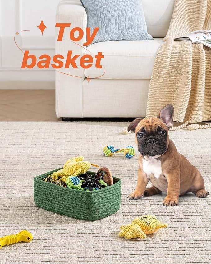 Small Woven Basket, 12 x 8 x 4.5 Inches, Storage Basket for Organizing, Cute Small Rope Shelf Closet Cube Storage Bins Baskets for Shelves, Dog Toy Gift Baskets Empty, 3 Packs, Green - ModernBath