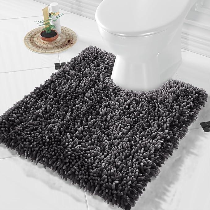 Yimobra Toilet Rugs U Shaped Washable, Soft Comfortable Toilet Mat for Bathroom Floor, Non-Slip Contour Bathroom Rugs for Toilet, Fluffy, Thick, Dry Quickly Absorbent Water, 24 x 20, Dark Grey - ModernBath