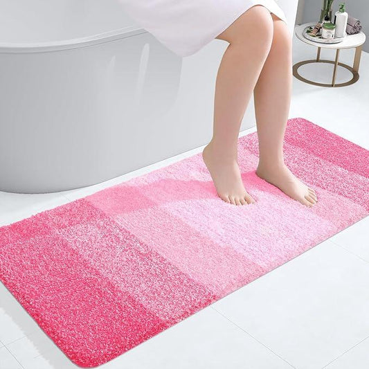 OLANLY Bathroom Runner Rugs 47x20, Extra Soft Absorbent Microfiber Bath Rugs, Rubber Backing, Quick Dry, Machine Washable Bath Mats for Bathroom Floor, Tub and Shower, Home Decor Accessories, Pink - ModernBath