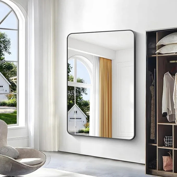 BONEWEI Black Bathroom Mirror,60x40 inch Wall Mirror for Bathroom Wall Mounted,Rectangle Mirror for Bathroom Over Sink,Modern Frame Round Corner for Living Room,Bedroom Entryway,Horizontal/Vertical - ModernBath