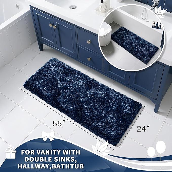 Yimobra Long Bathroom Rugs Runner 55x24 Inch, Extra Thick Soft Absorbent Chenille Bath Mat, Non Slip Machine Washable, Quick Dry Bath Rugs for Bathroom Floor, Tub and Shower, Navy Blue - ModernBath
