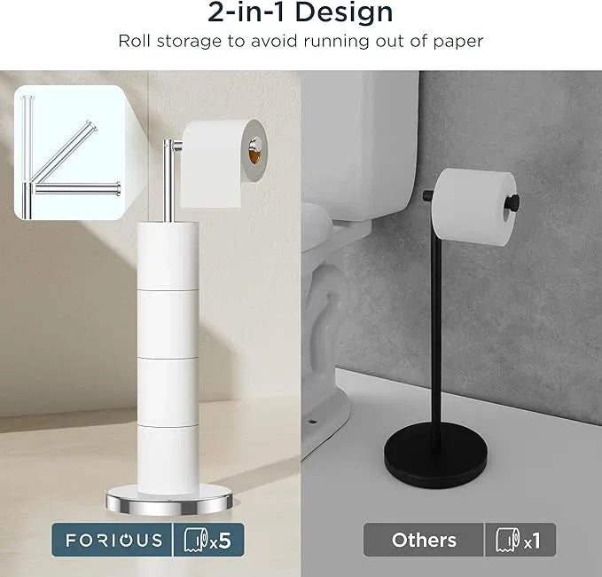 FORIOUS Toilet Paper Holder Stand, Modern Freestanding Tissue Roll Holder for Bathroom, Durable SUS 304 Stainless Steel and Weighted Base Toilet Paper Stand, Storage for 4 Rolls, Polished Chrome - ModernBath