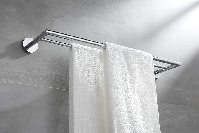 Double Towel Bar Chrome 26 Inch Towel Racks for Bathroom, Wall Mounted Bath Towel Holder, Modern Hotel Style Double Towel Rod, Brass, 077080-CR Leo Series - ModernBath
